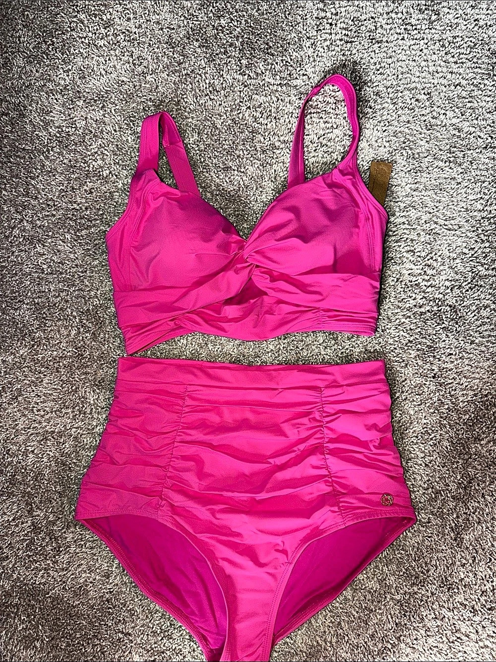 Shapellx Smart Sculpt Twist-Front Bikini Top & High-Waisted Bottom Set Pink NWT